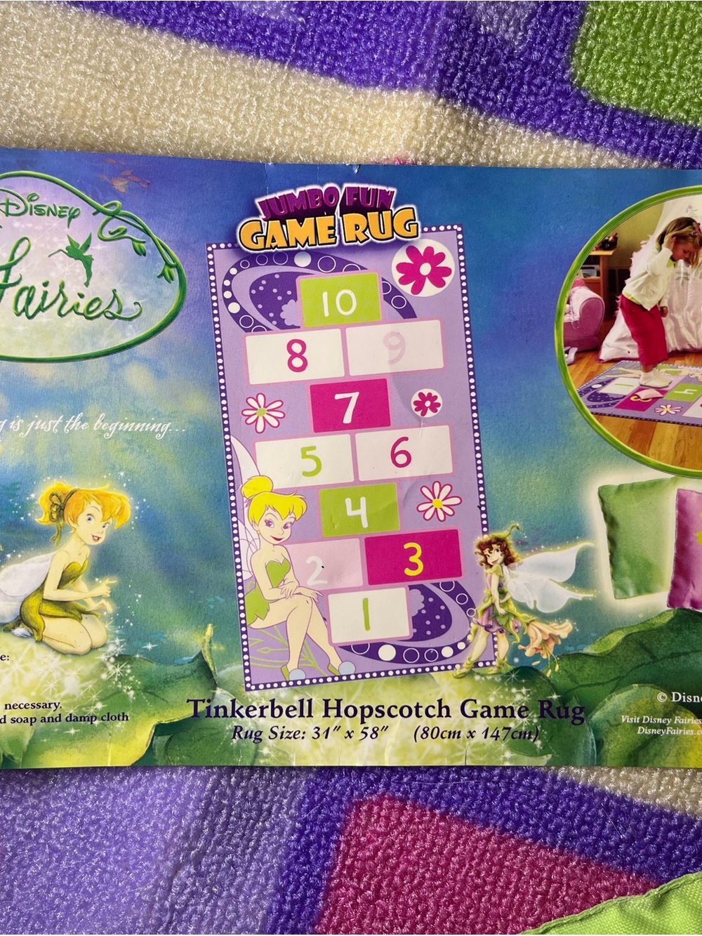 Disney Fairies Tinker Bell Hopscotch Game Rug Play Mat 31x58 w/ Bean Bags